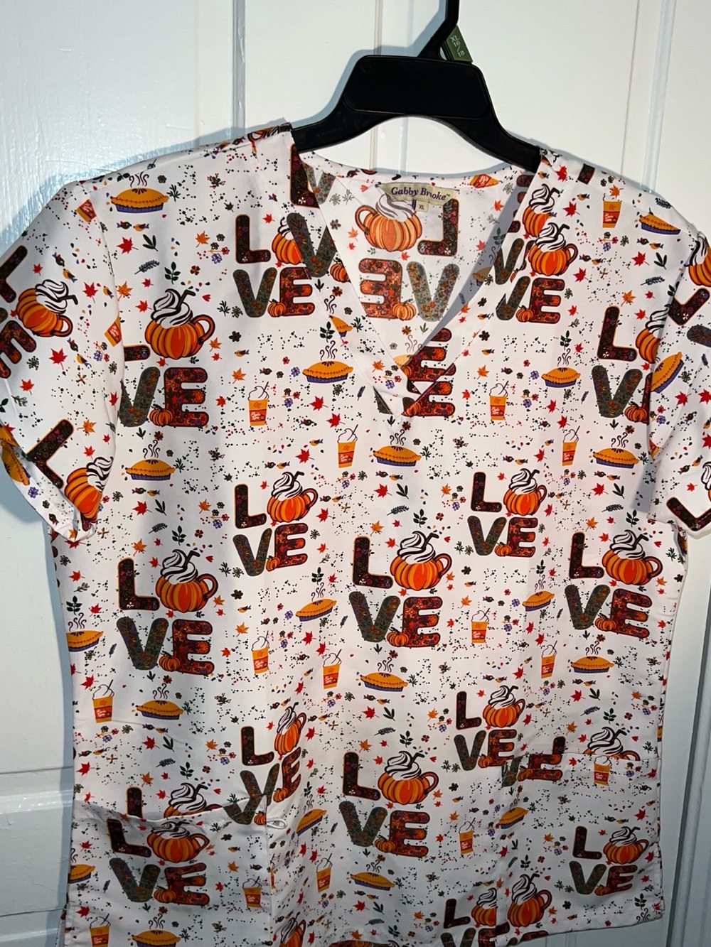 Women's White Short Sleeve Tee with Pumpkin Love Print fall scrubs nurse